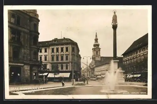 AK Graz, Bismarckplatz mit Türkensäule