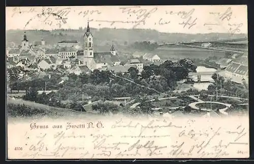 AK Zwettl /N. Ö., Teilansicht mit Kirche und Anlagen