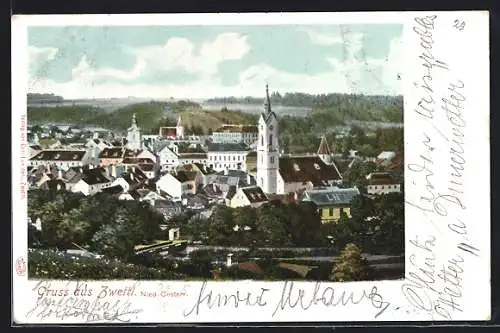 AK Zwettl, Blick zum Ort mit Kirche um 1900