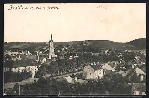 AK Zwettl /N.-Ö., Teilansicht mit Kirche