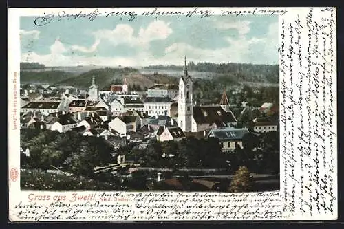 AK Zwettl, Blick zum Ort mit Kirche um 1900