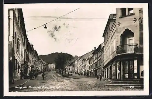 AK Haag am Hausruck, Hauptplatz mit Tankstelle