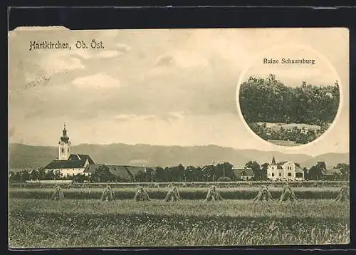 AK Hartkirchen, Blick auf den Ort, Ruine Schaumburg