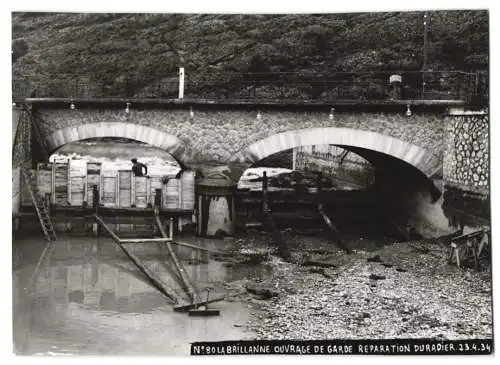 4 Fotografien unbekannter Fotograf, Ansicht La Brillanne, Bau und Instandsetzung der Pont Route de Baboure, Brückenbau