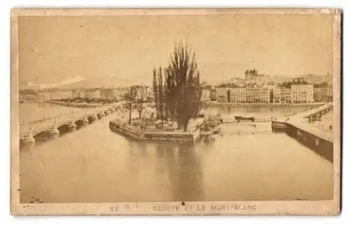 Fotografie Garcin, Geneve, Ansicht Genf, Blick nach der Stadt mit Mont-Blanc