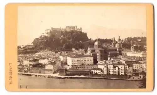 Fotografie L. Hardtmuth, Salzburg, Ansicht Salzburg, Teilansicht der Stadt mit der Festung Salzuburg