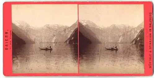 Stereo-Fotografie Würthle & Spinnhirn, Salzburg, Ansicht Königsee, Ruderer auf stillem Königsee