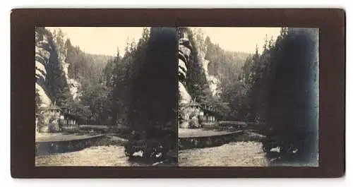 Stereo-Fotografie unbekannter Fotograf, Ansicht Herrnskretschen, Blick in den Edmundsklamm, 1921