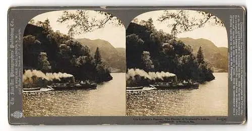 Stereo-Fotografie The Fine Art Photographers` Publishing Co, London, Ansicht Sterling, Dampfer auf Katrine`s Bosom