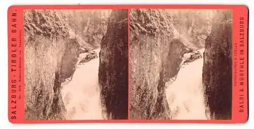 Stereo-Fotografie Baldi & Würthle, Salzburg, Ansicht Kitzloch-Klamm, Rauschender Wasserfall am Klamm bei Taxenbach