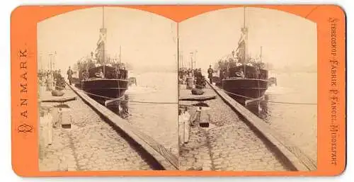 Stereo-Fotografie P. Fangel, Middelfahrt, Ansicht Kjobenhavn, Schaulustige begrüssen Dampfer im Hafen