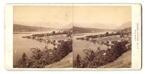 Stereo-Fotografie Alois Beer, Klagenfurt, Ansicht Millstatt, Schöner Blick über Millstatt von Ost am Fluss