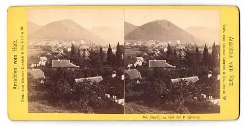 Stereo-Fotografie Liersch & Co, Berlin, Ansicht Harzburg, Friedliche Ortschaft vor ferner Burgberg