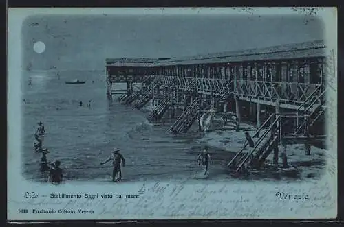 Mondschein-AK Venezia, Stabilimento Bagni visto dal mare