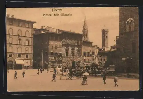 AK Firenze, Piazza della Signoria, Pferdekutsche