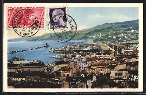 AK Trieste, Panorama mit Blick zum Hafen