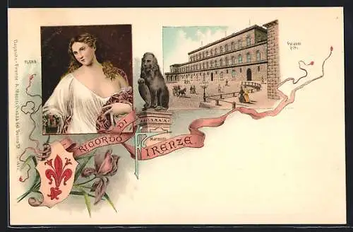 Lithographie Firenze, Palazzo Pitti, Flora, Marzocco