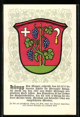 Künstler-AK Höngg, Wappen mit Zeichen vom Grossmünsterstift