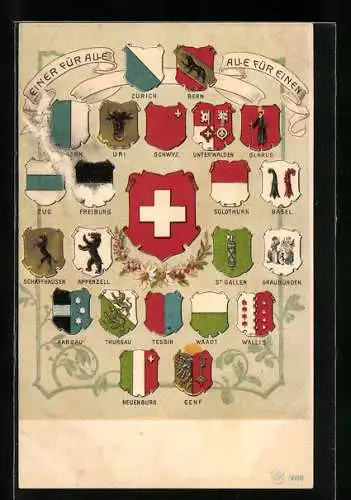 AK Zürich, Schweizer Wappen, Bern, Luzern, Uri