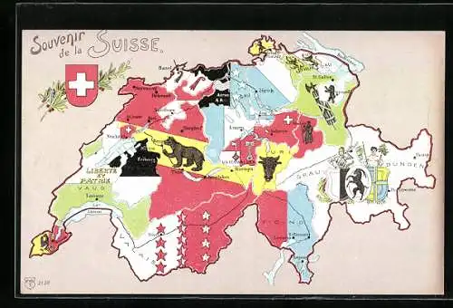 AK Schweiz, Landkarte mit den schweizer Kantonen