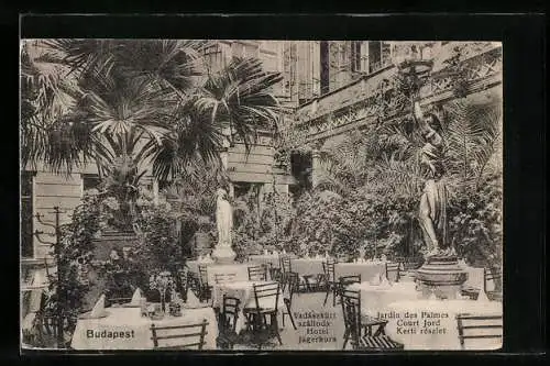 AK Budapest, Hotel Jägerhorn, Palmen-Garten