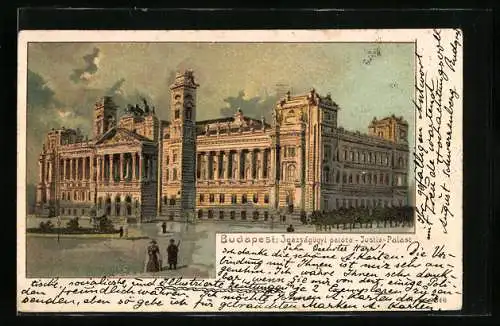 Lithographie Budapest, vor dem Justiz-Palast