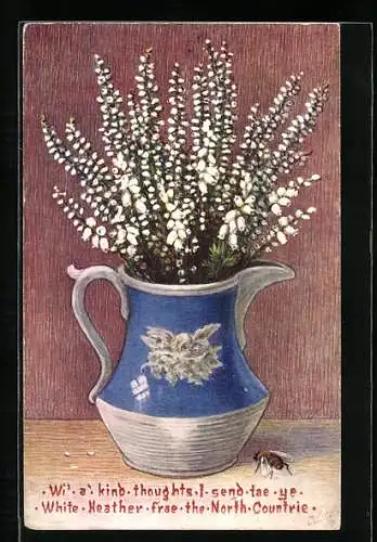 Künstler-AK Raphael Tuck & Sons Nr. 9610: White Heather, Flower arrangement in a vase