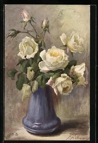 Künstler-AK Raphael Tuck & Sons Nr. 881: Vase mit weissen Rosen