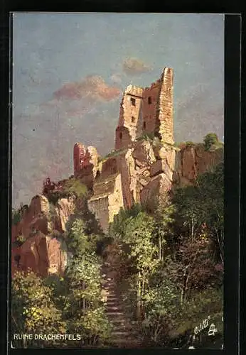 Künstler-AK Königswinter, Ruine Drachenfels