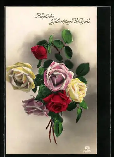 Foto-AK EAS Nr. 7508 /6: Ein Strauss verschiedenfarbiger Rosen