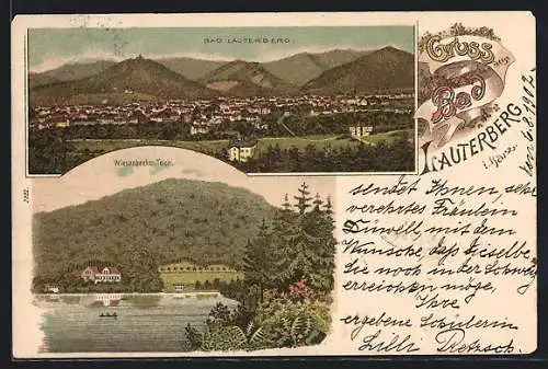 Lithographie Bad Lauterberg i. H., Panoramablick auf den Ort, Wiesenbeeker Teich