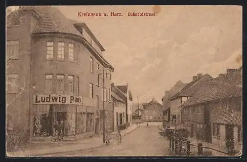 AK Kreiensen a. Harz, Bahnhofstrasse mit Geschäft Ludwig Pauly