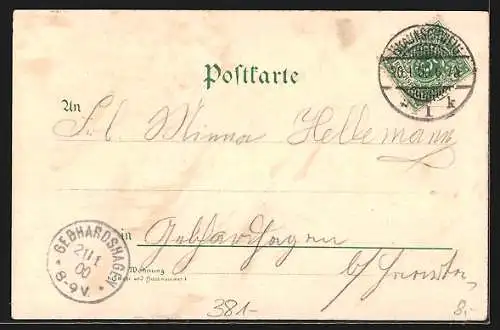 Lithographie Braunschweig, Lessing-Denkmal, Haus Sack No. 5, Bordfeld Bauer, Dom