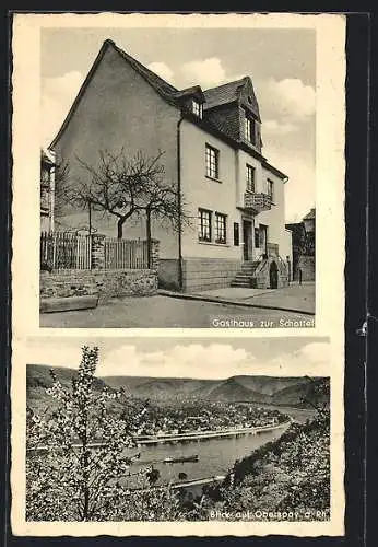AK Oberspay, Gasthaus zur Schottel, Ortsansicht