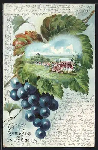 Passepartout-Lithographie Rothenberg bei Untertürkheim, Teilansicht, Wein