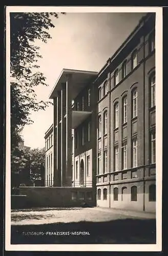 AK Flensburg, Franziskus-Hospital, Teilansicht mit Eingang Hauptstrasse