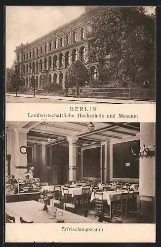 AK Berlin, Invalidenstrasse, Landwirtschaftliche Hochschule und Museum, mit Innenansicht Erfrischungsraum