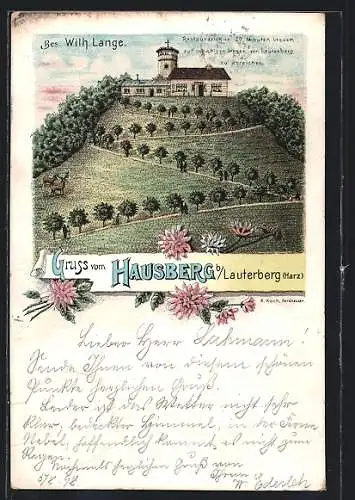 Lithographie Lauterberg /Harz, Gaststätte Restauration Lauterberg W. Lange mit Umgebung