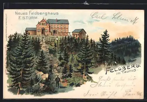Lithographie Feldberg i. T., Neues Feldberghaus F. Sturm auf dem Feldberg