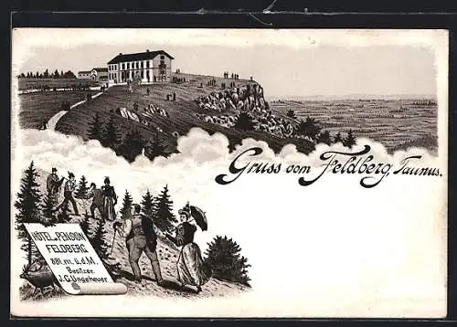 Lithographie Feldberg i. Taunus, Hotel und Pension Feldberg mit Aussicht