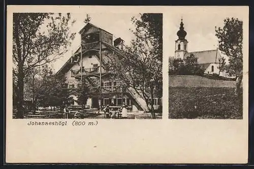 AK Piding, Gasthaus auf dem Johanneshögl, Kirche