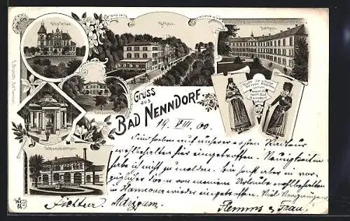 Lithographie Bad Nenndorf, Kurhaus, Schlammbadehaus, Badehaus