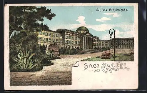 Lithographie Cassel, Anlagen vor dem Schloss Wilhelmshöhe