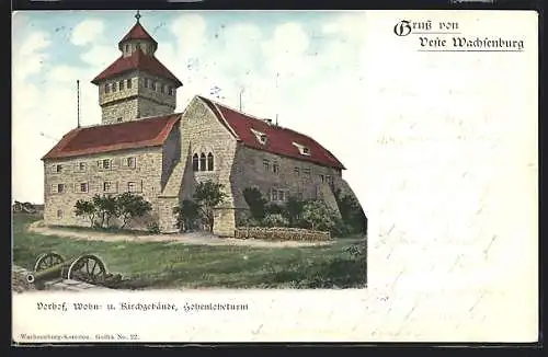 AK Veste Wachsenburg, Vorhof, Wohn- und Kirchgebäude mit Hohenloheturm