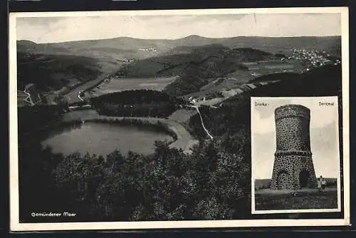 AK Daun, Teilansicht mit Gemünder Maar vom Dronkedenkmal gesehen