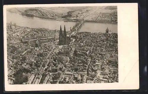 AK Köln a. Rh., Teilansicht mit Rheinbrücke aus der Vogelschau