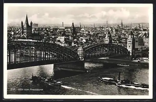 AK Köln-Deutz, Ortsansicht mit Rheinbrücke vom Pressaturm