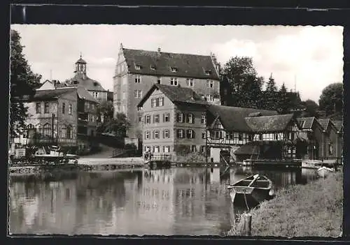 AK Eschwege im Werraland, Panorama vom Wasser aus, mit Jugendherberge