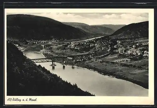 AK Alf-Bullay /Mosel, Ortsansicht mit Moselbrücke aus der Vogelschau