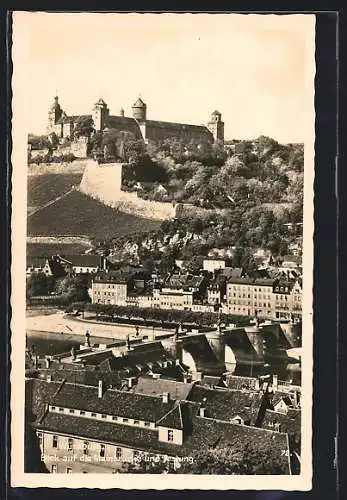 AK Würzburg, Blick auf die Mainbrücke und Festung